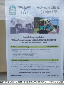 85 Jahre Personenverkehr Hllentalbahn / Lokalbahn Payerbach-Hirschwang. DEEF / Dr. Michael Populorum, Salzburg/Austria