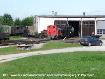 Ehemaliges Heizhaus in Ober Grafendorf. Heute sind die Werkst�tten und Depots in St. P�lten Alpenbahnhof. Die Mariazellerbahn. Foto DEEF - Dokumentationszentrum f�r Europ�ische Eisenbahnforschung. Dr. Michael Populorum