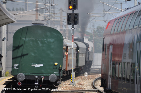 Nordbahn 175 Jahre Eisenbahn fr sterreich Dampfsonderzug Wien Deutsch Wagram zum Spargelfest 2012. DEEF / Dr. Michael Populorum