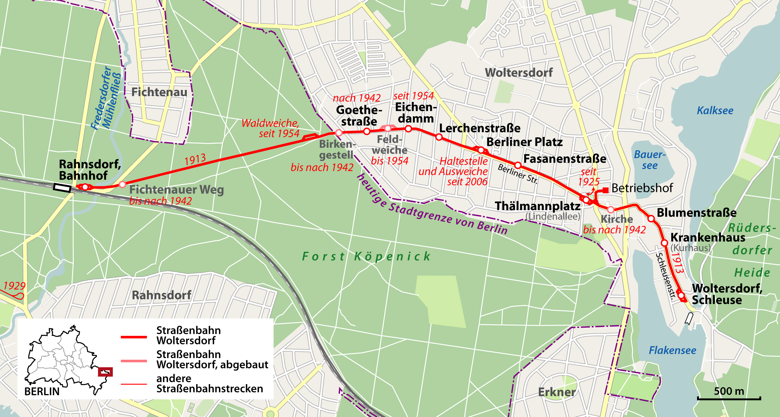 Streckenplan Woltersdorfer Strassenbahn, Quelle Wikipedia