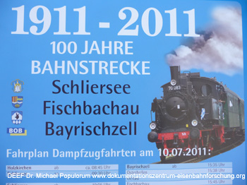 100 Jahre Bahnstrecke Schliersee - Fischbachau - Bayrischzell. DEEF / Dr. Michael Populorum 2011