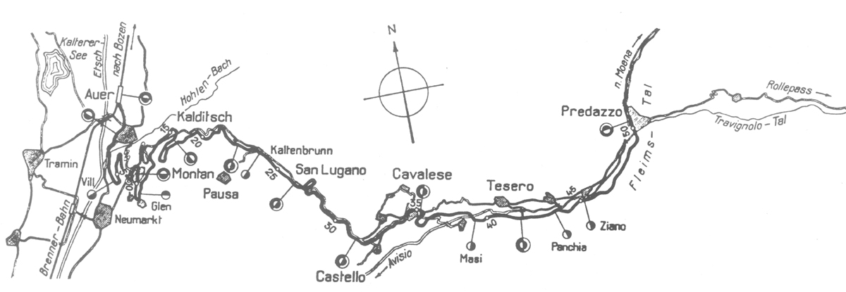Fleimstalbahn Auer- Cavalese - Predazzo Streckenskizze