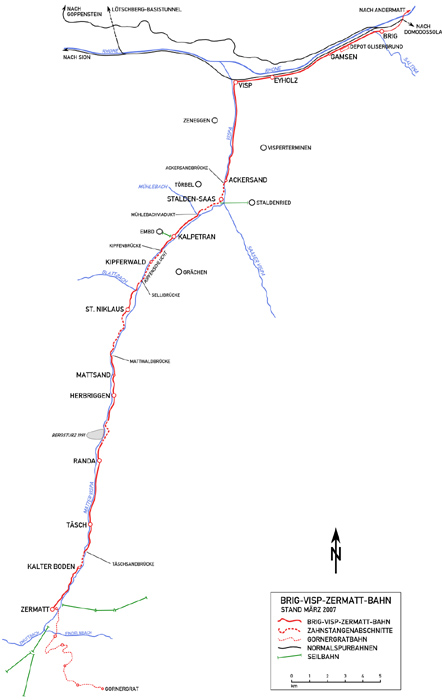 Plan Brig-Visp-Zermatt-Bahn; Quelle Wikipedia gemeinfrei; Gornergratbahn - DEEF Dr. Michael Populorum