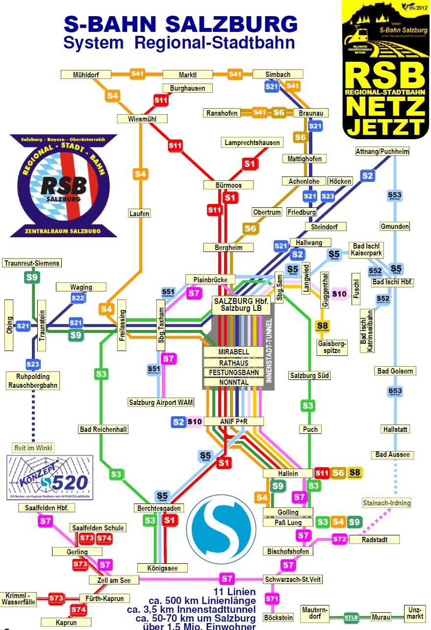 Foto Netzplan der Regionalstadtbahn Salzburg. Urheber Richard Fuchs