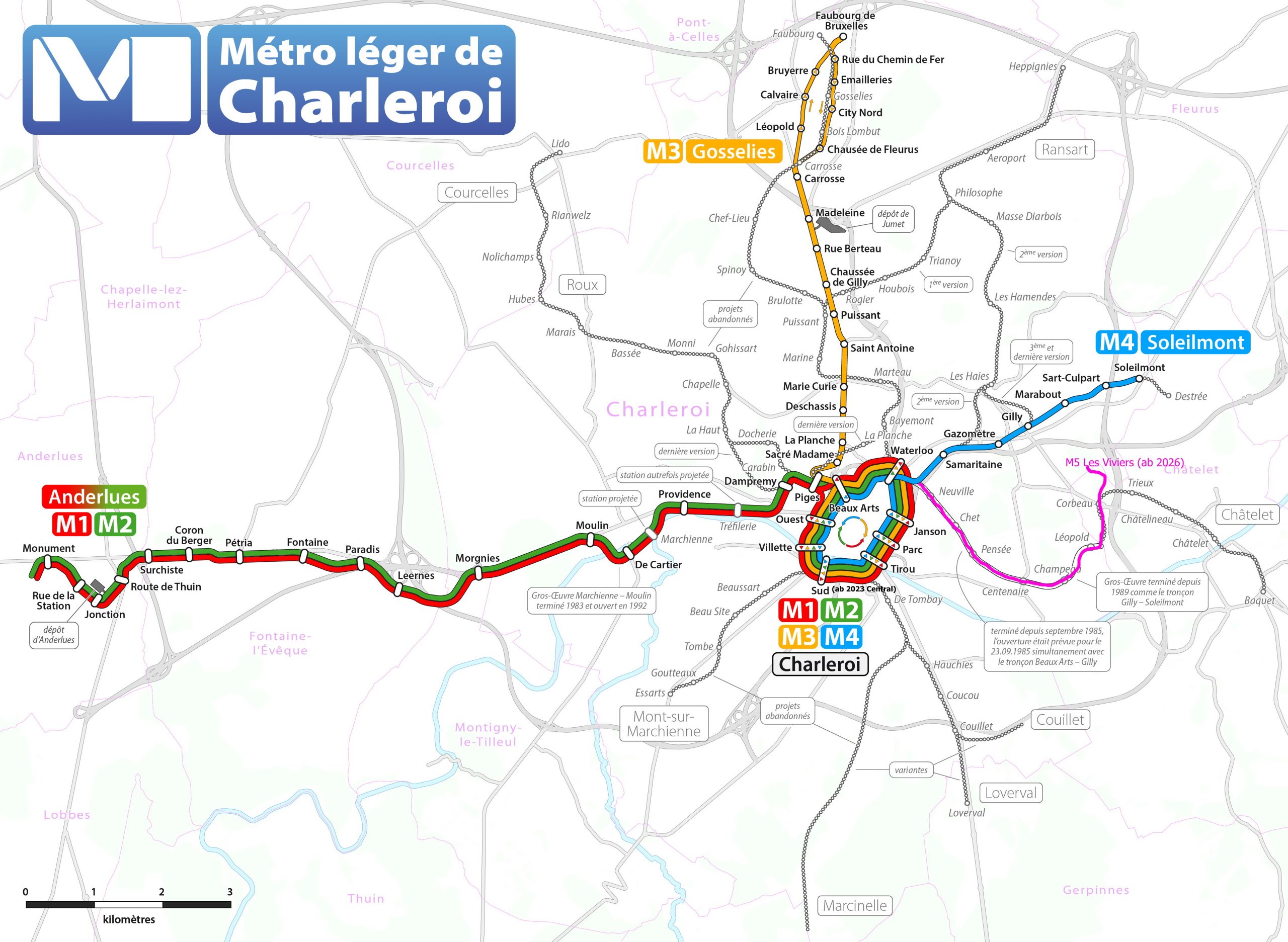 Netzplan Stadtbahn Charleroi Straßenbahn Metro Belgien