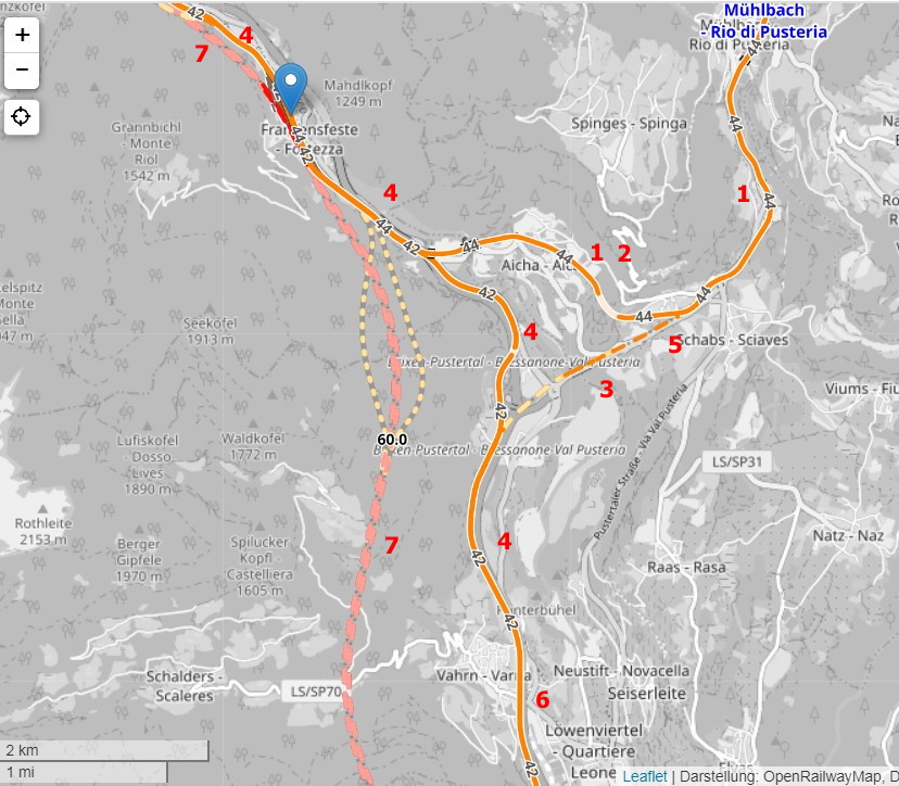 Karte Riggertalschleife Pustertalbahn Brennerbahn Brennerbasistunnel BBT Eisenbahn Südtirol Italien