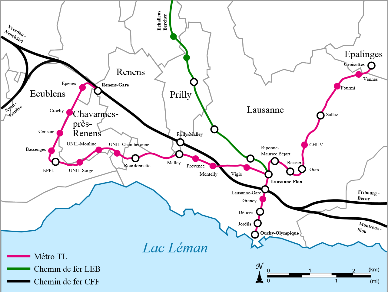 Metro Eisenbahn Lausanne Karte