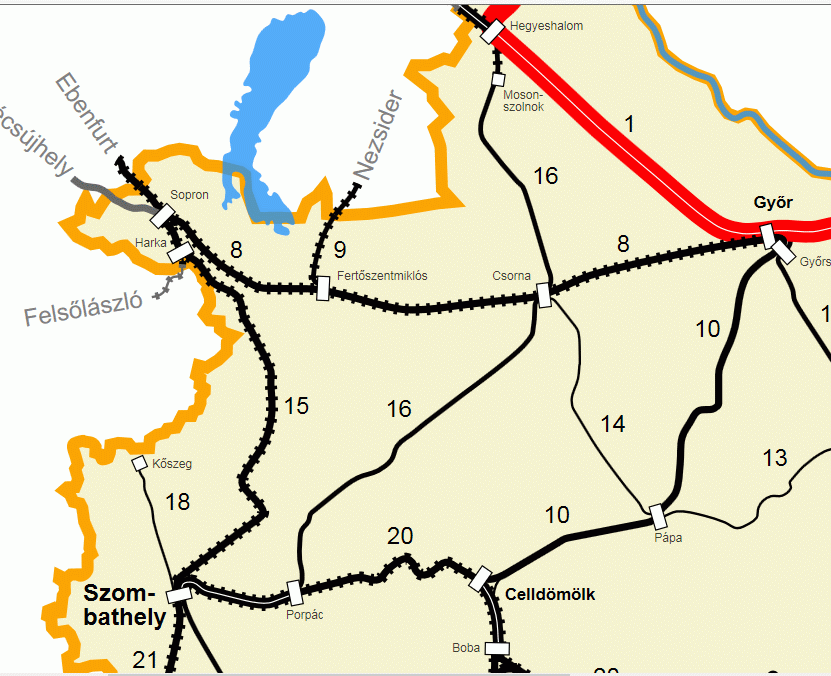 Karte Eisenbahnstrecken Westungarn 